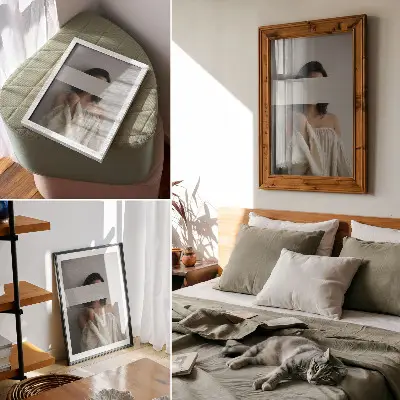 Affisch med variabel balans i vit och beige minimalistisk stil
