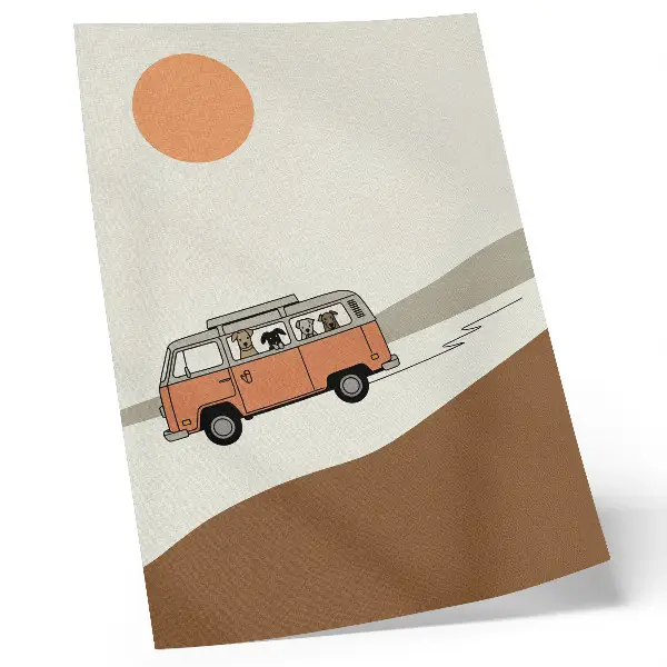 Affisch minimalistisk illustration av en orange husbil för semestern