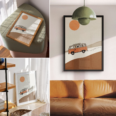 Affisch Orange husbil minimalistisk semester