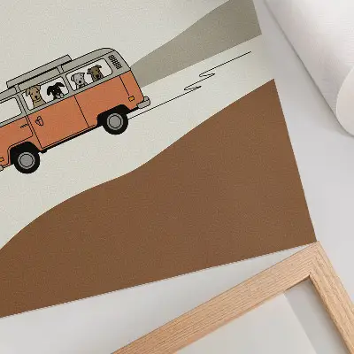 Affisch minimalistisk illustration av en orange husbil för semestern