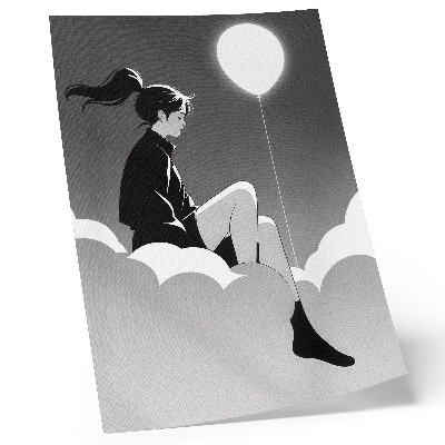 Poster En figur på ett moln med en ballong i minimalistisk stil