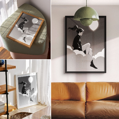 Poster En figur på ett moln med en ballong i minimalistisk stil