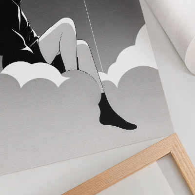 Poster En figur på ett moln med en ballong i minimalistisk stil