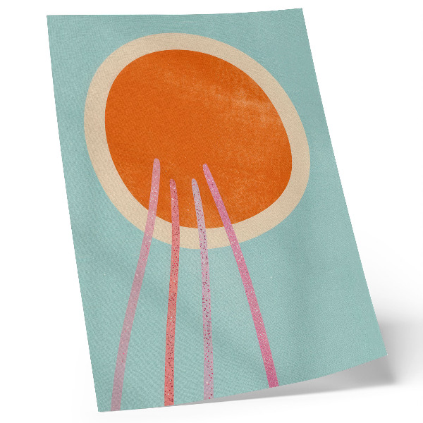 Hållbar väggposter Orange cirkel turkos bakgrund rosa linjer