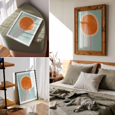 Hållbar väggposter Orange cirkel turkos bakgrund rosa linjer