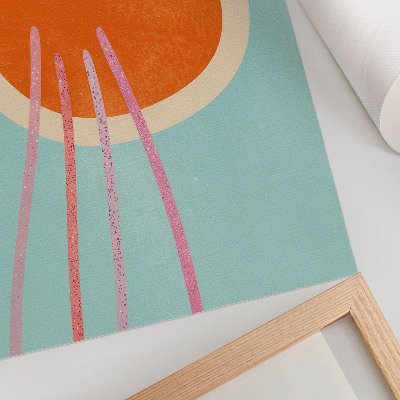 Hållbar väggposter Orange cirkel turkos bakgrund rosa linjer