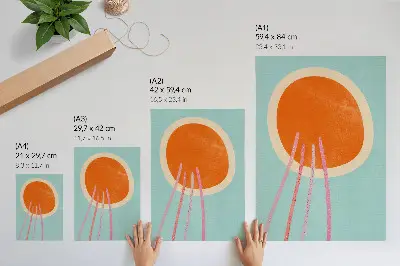 Väggposter orange cirkel med turkos bakgrund och rosa linjer