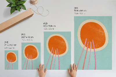 Hållbar väggposter Orange cirkel turkos bakgrund rosa linjer