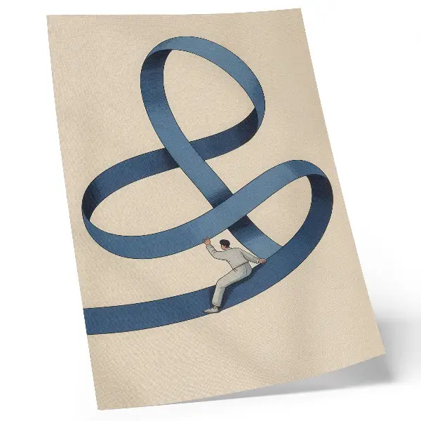 Poster blå tejp med beige bakgrund och dynamisk figur