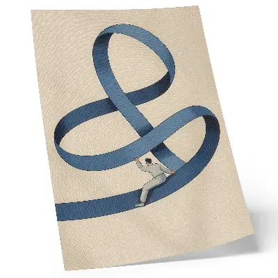 Poster blå tejp med beige bakgrund och dynamisk figur