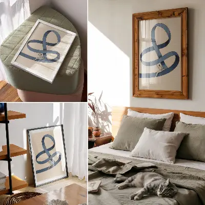Poster blå tejp med beige bakgrund och dynamisk figur