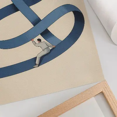 Poster blå tejp med beige bakgrund och dynamisk figur