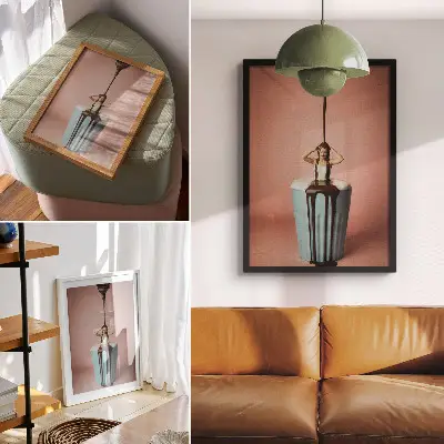 Hållbar väggposter person i en kopp choklad på rosa bakgrund