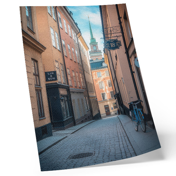 Hållbar väggposter Pittoresk gata med medeltida byggnader