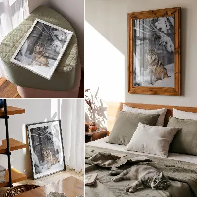 Dekorativ väggaffisch varg i en tyst och elegant vinterskog