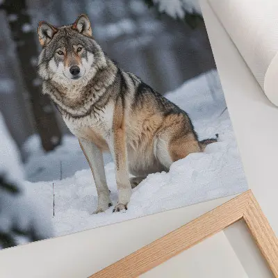 Dekorativ väggaffisch varg i en tyst och elegant vinterskog