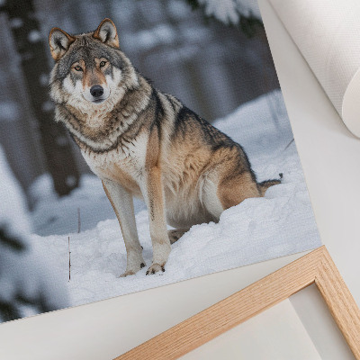 Dekorativ väggaffisch Varg i vinterskogen natur tystnad elegans