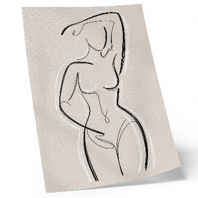 Hållbar väggposter En minimalistisk silhuett av en kvinna mot en beige bakgrund