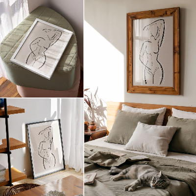 Hållbar väggposter En minimalistisk silhuett av en kvinna mot en beige bakgrund