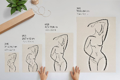 Hållbar väggposter En minimalistisk silhuett av en kvinna mot en beige bakgrund