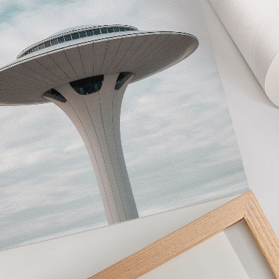 Hållbar väggposter En futuristisk byggnad mot himlen