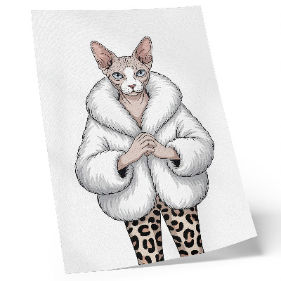 Poster Katt i pälskappa och leopardmönsterbyxor