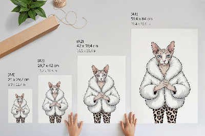 Poster Katt i pälskappa och leopardmönsterbyxor