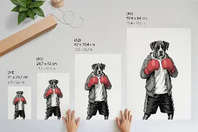 Väggposter boxerhund med boxningshandskar i sportig stil