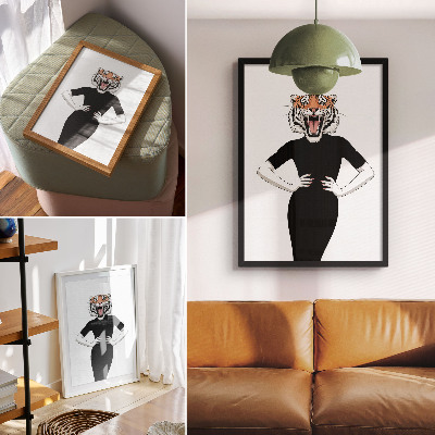 Poster Surrealistisk kombination av tiger och klänning