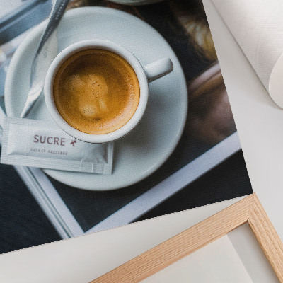 Dekorativ väggaffisch Svart och vit bakgrund kaffe croissant elegans avkoppling