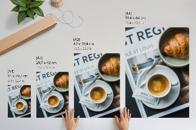Dekorativ väggaffisch Svart och vit bakgrund kaffe croissant elegans avkoppling