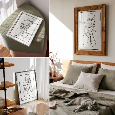 Dekorativ väggaffisch med ansiktskonturer i svart minimalistisk elegans
