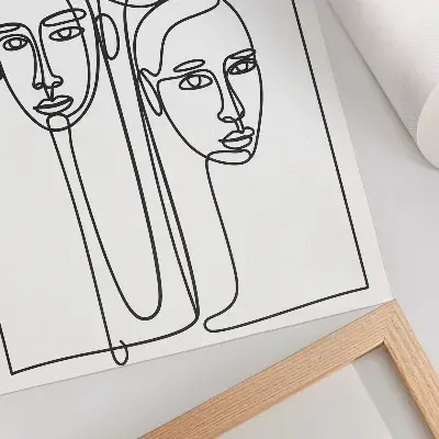 Affisch med minimalistiska ansikten i linjekonst