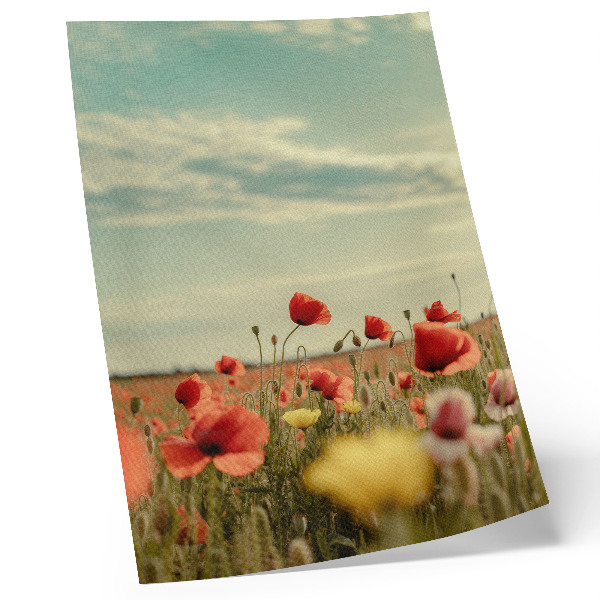 Hållbar väggposter Ett vallmofält under en blå himmel, pastell elegans