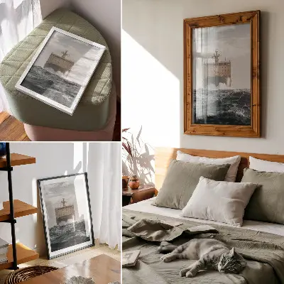 Väggposter i hållbar design fartyg till sjöss med minimalistisk harmoni och majestät