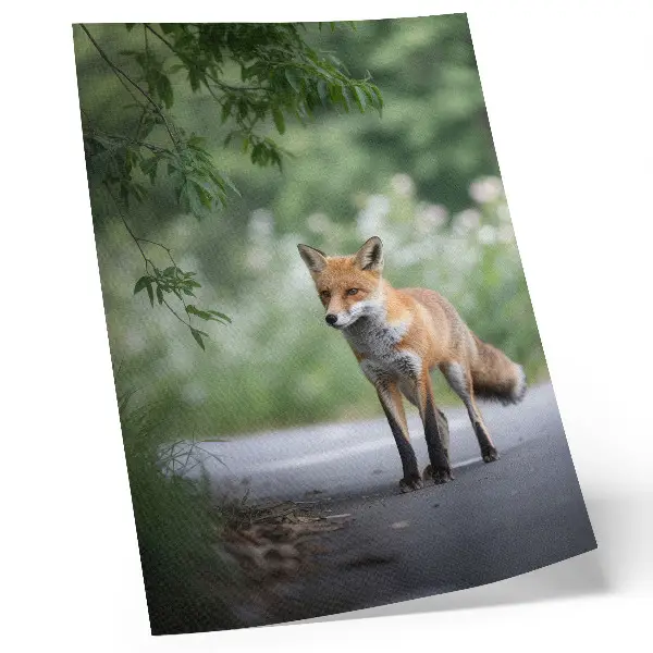 Dekorativ väggaffisch räv i grön natur med minimalistisk fredsdesign