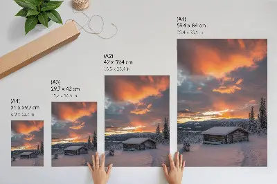 Affisch vinterskydd med motiv av orange himmel och natur