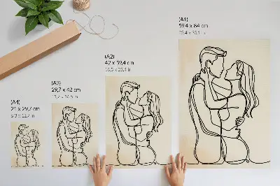Poster minimalistiskt motiv av ett älskande par mot en beige bakgrund
