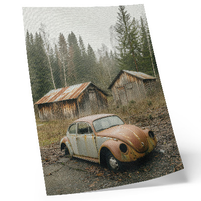 Hållbar väggposter Rostig bil träskjul grön skog