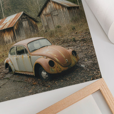 Hållbar väggposter Rostig bil träskjul grön skog