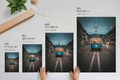 Poster kvällens spårvagnsljus med retrokänsla