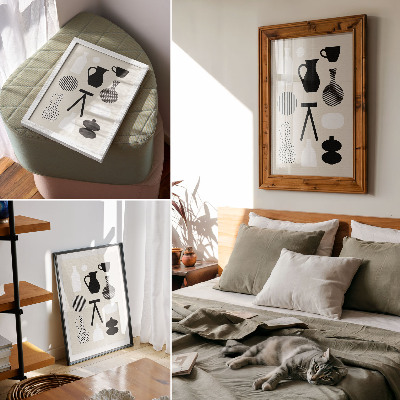 Hållbar väggposter Svartvita geometriska mönster på en beige bakgrund