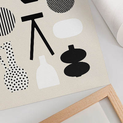 Hållbar väggposter Svartvita geometriska mönster på en beige bakgrund