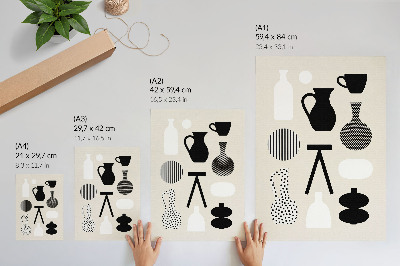 Hållbar väggposter Svartvita geometriska mönster på en beige bakgrund
