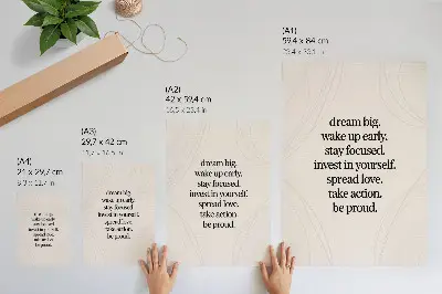 Hållbar väggposter med motiverande budskap, ljus bakgrund och eleganta linjer