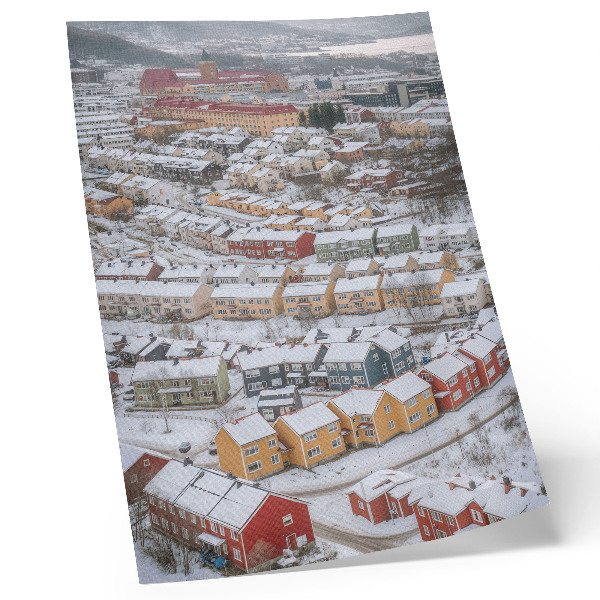 Affisch Färgglada hus vinterlandskapsarkitektur