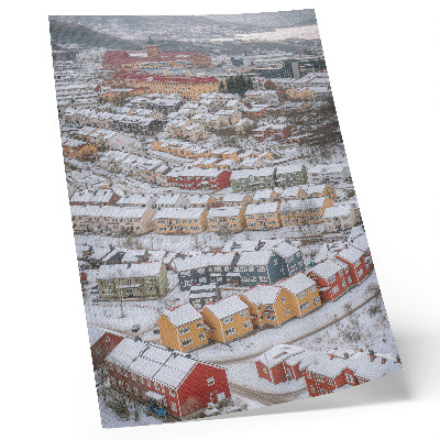 Affisch Färgglada hus vinterlandskapsarkitektur