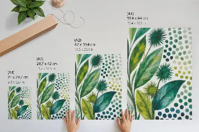 Hållbar väggposter med motiv av gröna blad och prickar i en fräsch bohemisk stil
