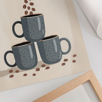 Poster Grå muggar och en krämfärgad bakgrund med kaffebönor