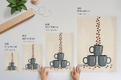 Poster Grå muggar och en krämfärgad bakgrund med kaffebönor